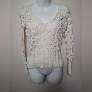Ann Taylor Loft Cream Diamond Pattern Crop Sweater XS